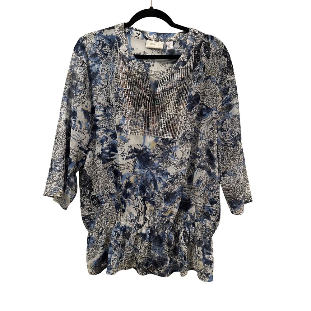 Chico's Sequin Neck Tunic Top, 2 (L)